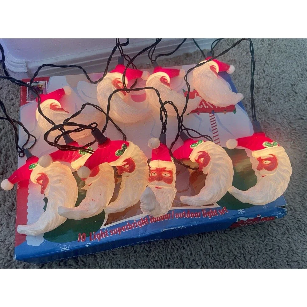 Kurt Adler 10-Light Santa Moon Face Crescent Christmas Light Set Blowmold